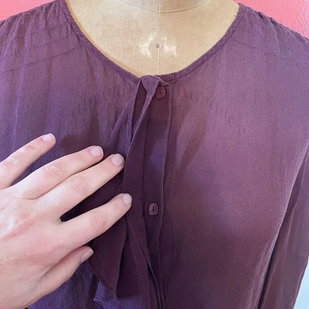 MOULINETTE SOEURS | anthropologie | silk purple button down blouse 6
